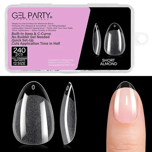 Vista 19 de GELPARTY - Puntas de uñas de gel suave, almendra mediana, 240 unidades, 12 Transparente