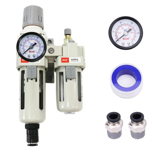 Vista 12 de RIH Pneumatics - Regulador de filtro de aire comprimido NPT de 1/2 pulgada, lubricador combinado separador de trampa de agua/aceite, calibre