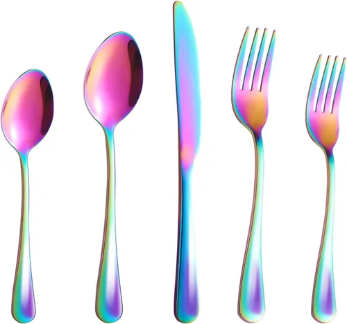 Vista 8 de Juego de 12 cucharas y tenedores, cubiertos de acero inoxidable de grado alimenticio, 6 tenedores (6.8 pulgadas) y 6 cucharas (6.6 pulgadas), juego