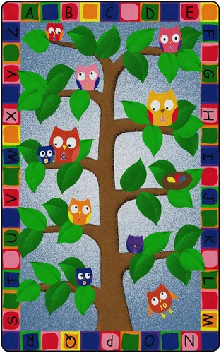 Vista 9 de Flagship Carpets Alfombra educativa con diseño de búhos del alfabeto para el aula o la habitación de los niños, tapete de juego para enseñar