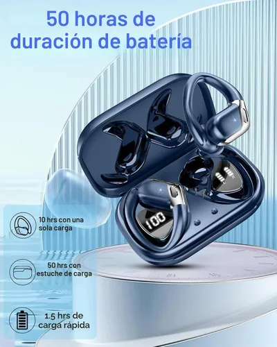 Vista 4 de Auriculares inalámbricos 2026, Bluetooth 5.4 deportivos, sonido de graves profundos de 50 horas con 4 micrófonos ENC con cancelación de ruido, Azul
