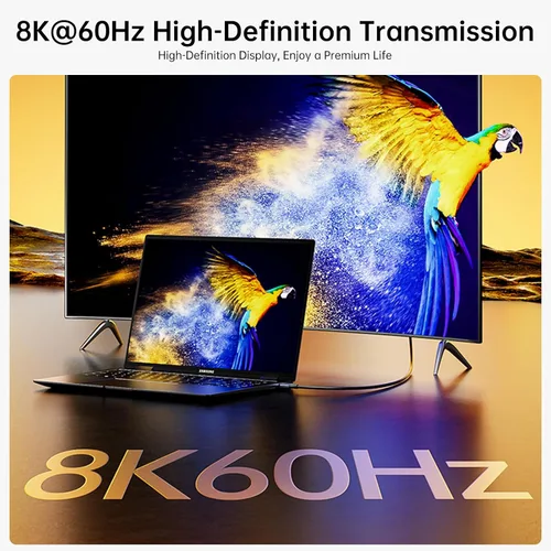 Vista 7 de Cable USB C a DisplayPort 1.4 8K @60Hz 4K @240Hz, Thunderbolt 4/3 unidireccional a DisplayPort, cable USB C a DP de 32.4 Gbps para iPhone 15/16