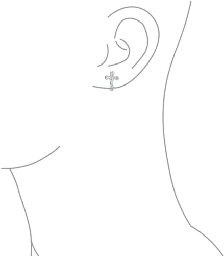 Vista 3 de Aretes pequeños religiosos con cruz de crucifijo católico para mujeres y hombres, adolescentes, regalo de comunión, plata esterlina 925, Metal, sin