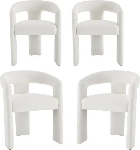Vista 11 de Modern Boucle - Juego de 2 sillas de comedor tapizadas con diseño de barril con brazo, cómodas sillas laterales para cocina, comedor, recepción