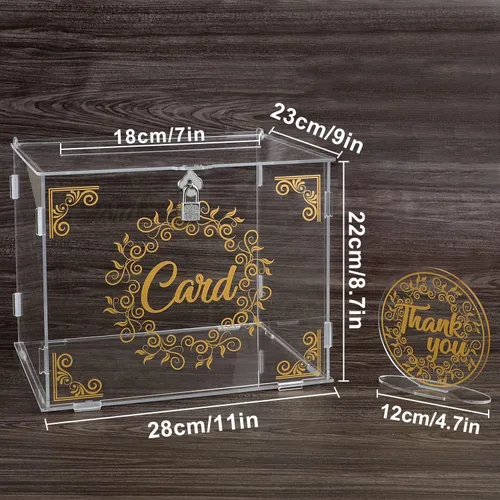 Vista 2 de Ywlake Caja de tarjetas de boda de acrílico con cerradura y ranura, soporte para caja de regalo para dinero en efectivo, cajas transparentes