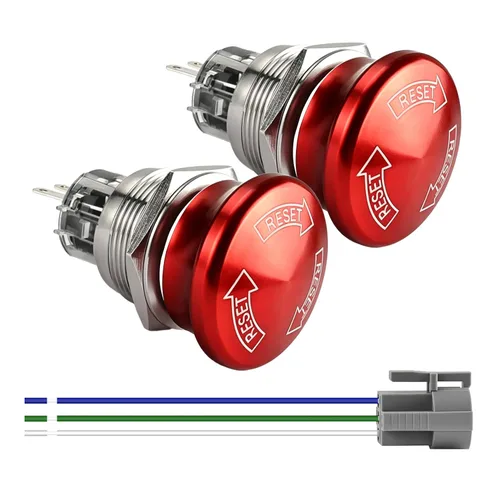 Vista 11 de Interruptor de botón de parada de emergencia de metal de 0.866 pulgadas, orificio de montaje de 12 V-250 V, orificio de montaje A de acero