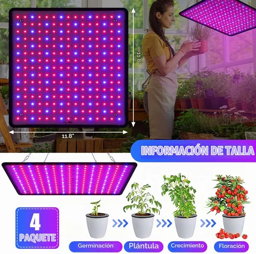 Vista 2 de Liliful 4 paneles de luces de cultivo artificiales de espectro completo de 200 W con 225 LED para interior y exterior para tienda de campaña de Azul