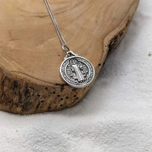 Vista 4 de 81stgeneration - Collar con colgante de moneda de San Benito de plata de ley 925 para hombre y mujer, 18.0in