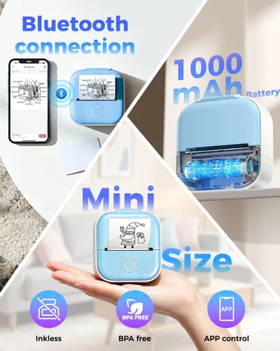 Vista 5 de Ponek Mini impresora de etiquetas adhesivas - Máquina para hacer pegatinas T02 con aplicación inteligente AI Print Pods Mini Printer for Students