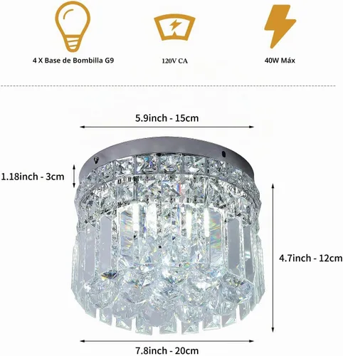 Vista 4 de Mini candelabro redondo moderno de cristal empotrado de 7.8 pulgadas, lámpara de techo de 4 luces G9 para armario, vestíbulo, pasillo, dormitorio
