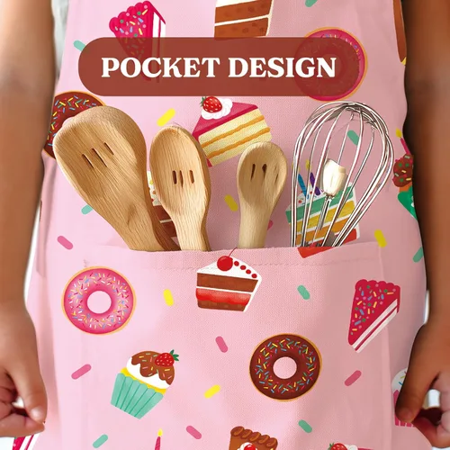 Vista 3 de DECOWALL AP-002 - Delantal para niños y niñas, delantales de cocina con bolsillo para niños, para cocinar, hornear, pintura, arte, correa ajustable