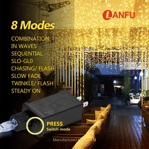 Vista 3 de 400 LED, 32 pies, 75 caídas de luces de carámbano, luces de Navidad en racimo para interior y exterior, luces de cadena enchufables, 8 funciones