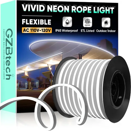 Vista 36 de GZBtech Luces de Cuerda LED de Neón Flexibles 50FT, CA 110-120V Tira de Luz Impermeable, 120 LEDs/M Cortable Conectable Iluminación de Neón