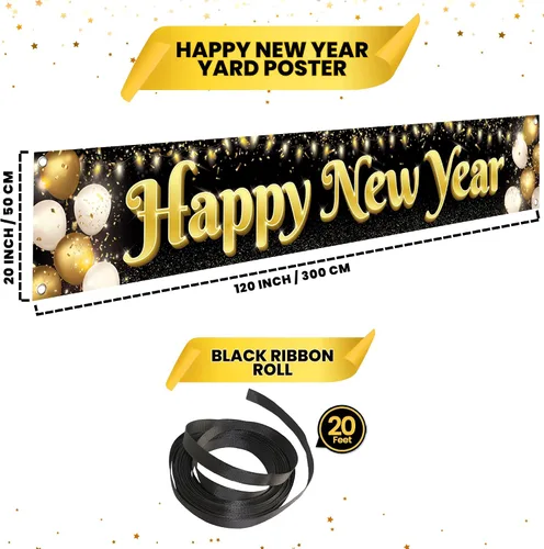 Vista 4 de KatchOn, Pancarta Grande de Feliz Año Nuevo 2026-120x20 Pulgadas Pancarta de NYE Letrero de Feliz Año Nuevo para el Jardín para Decoraciones