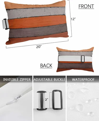 Vista 3 de Paquete de 2 fundas de almohada lumbares de madera rústica de granero color naranja degradado, juego de fundas de almohada impermeables
