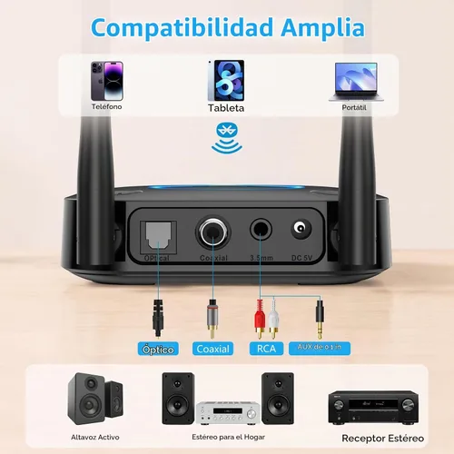 Vista 5 de [Actualizado] 1Mii B06Pro Receptor Bluetooth de largo alcance, adaptador de audio inalámbrico HiFi, receptor Bluetooth 5.3 con envolvente 3D aptX HD