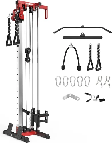 Vista 11 de Mikolo Estación de cable de montaje en pared, máquina cruzada de cables con sistema de polea doble y 19/27 posiciones ajustables para equipos
