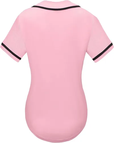 Vista 2 de babyhealthy Camiseta de béisbol para mujer, con botones, lisas, hip hop, softbol, deportiva, camiseta deportiva