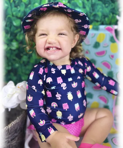 Vista 2 de HINTINA Traje de baño de manga larga para bebé recién nacida con sombrero