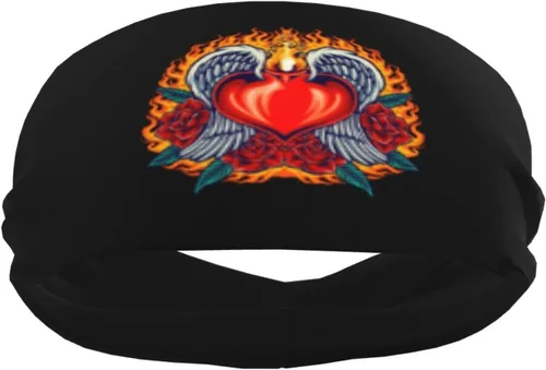 Vista 4 de Heart Angel Fiery with Red Rose Blooms Headband for Men Women Sports Sweatband for Fitness Exercise Moisture Wicking Running Basketball Yoga