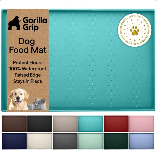 Vista 20 de GORILLA GRIP Alfombrilla para mascotas 100% impermeable con bordes elevados de silicona sin BPA, alfombrillas para comida de gatos y perros que Menta