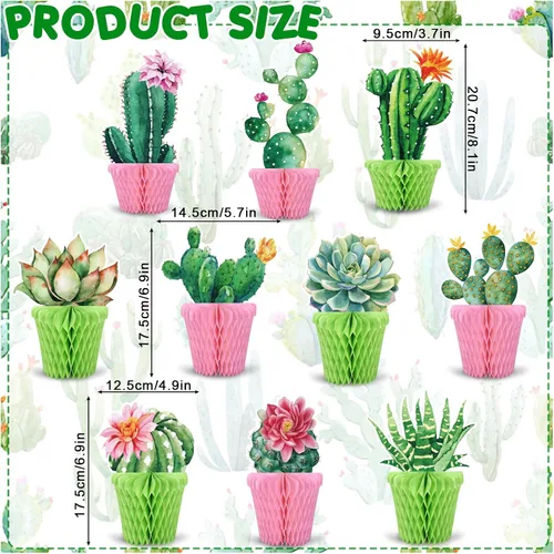Vista 2 de Whaline 10 centros de mesa de cactus en forma de panal de abeja, decoración de papel suculento en maceta, decoración de cactus florecientes de Rosa