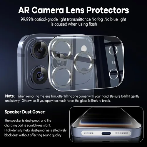 Vista 7 de [Paquete de 3+3] Protector de pantalla de privacidad para iPhone 17 Pro y protector de lente de cámara Transparente HD Vidrio templado 9H