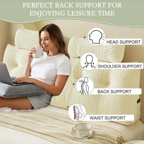 Vista 3 de Almohada de cuña para cabecero YOUR MOON con paquete de 2 almohadas de cuello enrollables, almohada de respaldo triangular para cabecero para cama