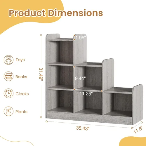 Vista 2 de Derfullo Estantería para libros, organizadores y almacenamiento de juguetes de 6 cubos, estantería Montessori pequeña de suelo abierto para Gris