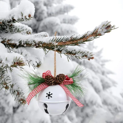 Vista 4 de Toyvian Cascabeles de Navidad, adornos tradicionales para árbol de Navidad, campanas de trineo de metal para decoraciones navideñas, 5 pulgadas