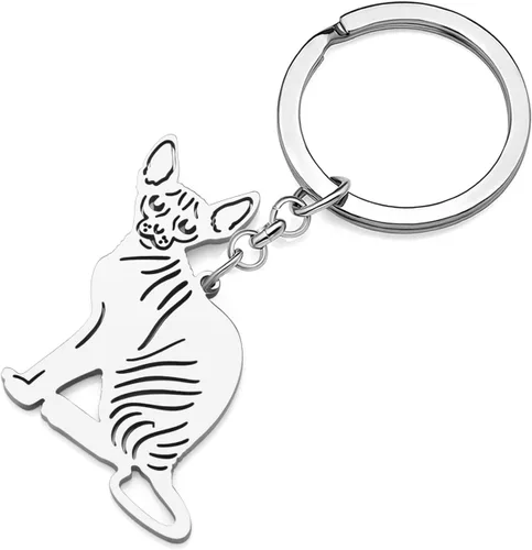 Vista 2 de Llaveros de gato chapados en oro y plata de acero inoxidable, llavero de gatito, joyería novedosa, regalos para mujeres y niñas