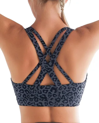 Vista 2 de RUNNING GIRL Brasier deportivo para mujer, soporte medio-alto con tirantes cruzados en la espalda con relleno, sujetadores deportivos de apoyo
