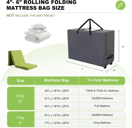 Vista 3 de Cuddly Nest Bolsa de Almacenamiento para Colchón Plegable con Ruedas y Asas - Contenedor de Almacenamiento Resistente 900D que se Ajusta a Colchón