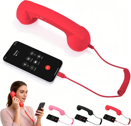 Vista 7 de Auricular retro para iPhone y Android, receptor de teléfono celular con micrófono y altavoz, auricular retro, cómodo receptor de estilo telefónico