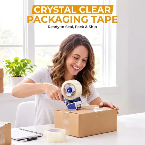 Vista 6 de Tape King Pistola dispensadora de cinta de embalaje, pistola de cinta de mano con 1 cinta de embalaje transparente (2 pulgadas de ancho) - Cinta