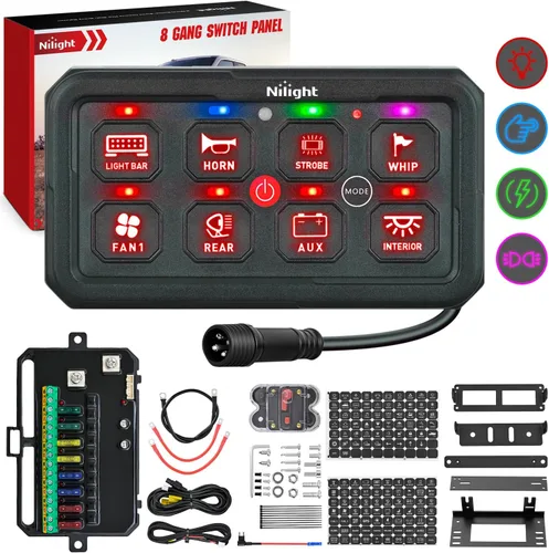 Vista 12 de Nilight Panel de Interruptores de 6 Posiciones Sistema de Relé de Control de Circuito Universal con Arnés de Cableado con Fusible LED Pod Regulable