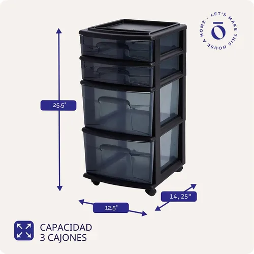 Vista 3 de Homz - Carro mediano de 4 cajones de plástico