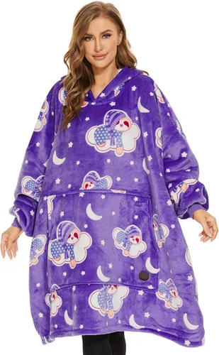 Vista 27 de THREE POODLE - Manta con capucha portátil para mujeres, sudadera con capucha de sherpa de gran tamaño para adultos hombres, mantas con capucha