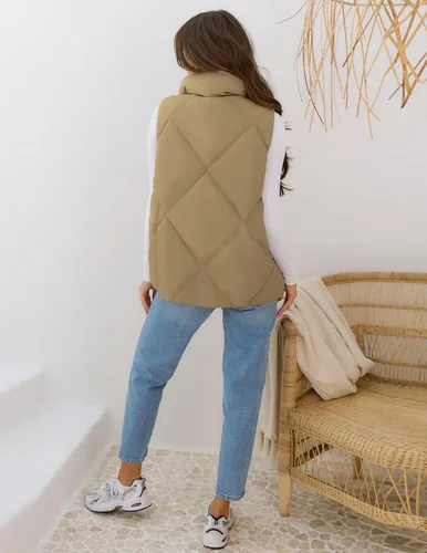 Vista 4 de MEROKEETY Chaleco acolchado sin mangas con cremallera para mujer, con cuello alto, con bolsillos