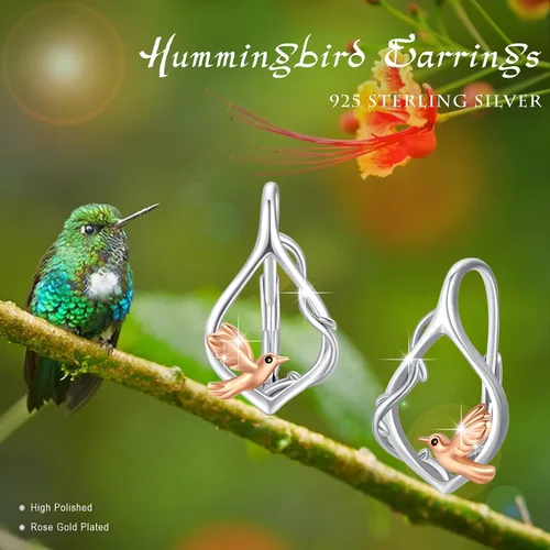 Vista 6 de AOVEAO Aretes de plata de ley 925 con diseño de tortuga, elefante, colibrí, flamenco, con diseño de animales, hipoalergénicos, joyería diaria