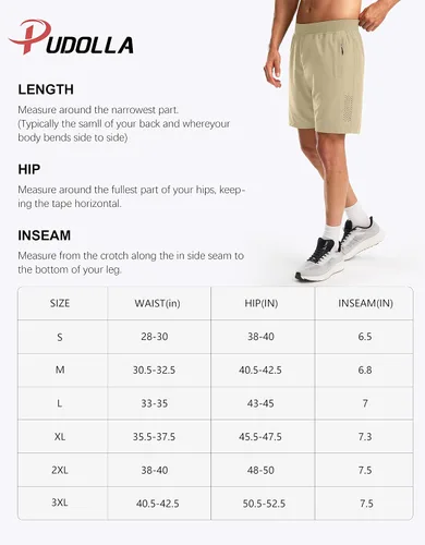 Vista 7 de Pudolla Pantalones cortos de entrenamiento para hombre con 3 bolsillos con cremallera, ligeros de 7 pulgadas, pantalones cortos de gimnasio