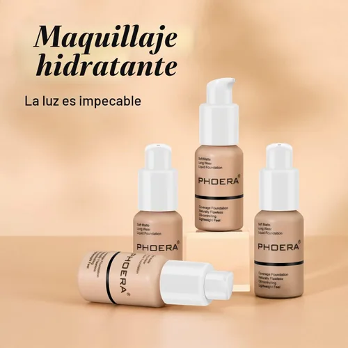 Vista 3 de BestLand Juego de 5 Bases Líquidas PHOERA Mate de Cobertura Completa Control de Aceite Transpirable Corrector de Cobertura Invisible con Prebase 102