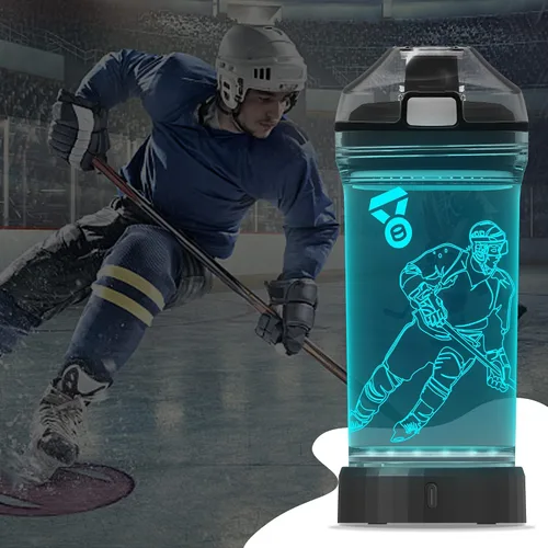 Vista 3 de YuanDian Regalos de hockey para niños, botella de agua con luz LED - 14 onzas Tritan libre de BPA ecológica - Copas deportivas LED geniales, regalo