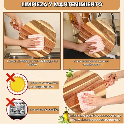 Vista 6 de Uiifan 3 tablas de cortar de madera de acacia con mango de varios tamaños