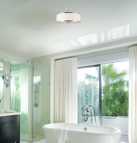 Vista 7 de Kira Home Chloe Lámpara de techo moderna de 15 pulgadas con pantalla de tambor de tela blanca, accesorio colgante de 3 luces con difusor de vidrio