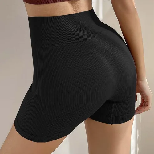 Vista 2 de niyokki Pantalones cortos de entrenamiento para mujer, 3 piezas, acanalados, sin costuras, de cintura alta, para yoga, levantamiento de glúteos