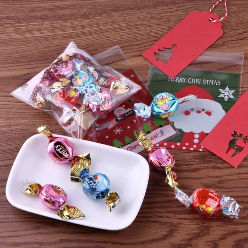 Vista 6 de Coopay 300 bolsas de galletas de caramelo de Navidad, bolsas autoadhesivas de celofán con patrones de alce de Navidad de copo de nieve