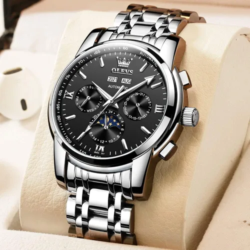 Vista 2 de OLEVS - Reloj mecánico automático Tourbillon Slef-Wind, lujoso, de acero inoxidable, resistente al agua, luminoso y con fecha