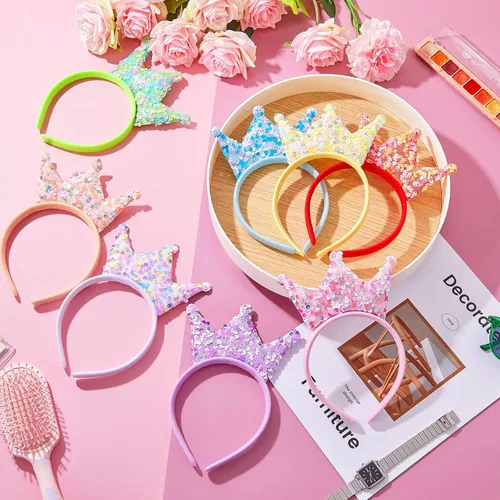 Vista 4 de Jenaai Paquete de 24 diademas de coronas de princesa, diademas con purpurina, corona, recuerdos de fiesta, decoraciones de fiesta de cumpleaños