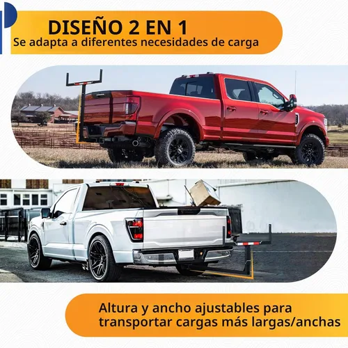 Vista 2 de Extensor de caja de camioneta, diseño 2 en 1 plegable, capacidad de carga de 800lbs, Extensor de enganche para plataforma de camioneta para kayak